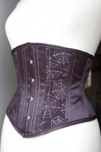 Black Satin Waist Cincher with silver metallic embroidered Spiderwebs