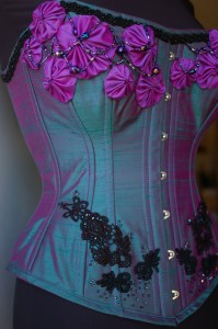 Our client picked out the fabrics and beading for her Beaded Overbust Corset